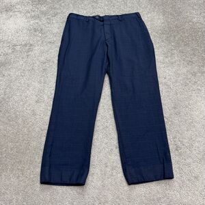 J. Hillburn Piana Super 170s Wool Silk 600 Dress Pants Men 34x28 Blue Windowpane